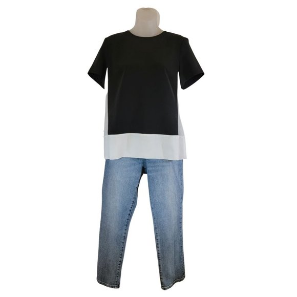 Woman's Top Short Sleeve Black with White Small Petite - Picture 3 of 12